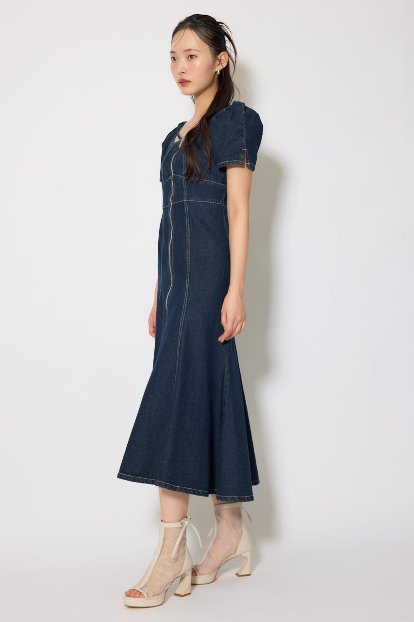 フロントジップマーメイドデニムワンピース D/BLU S