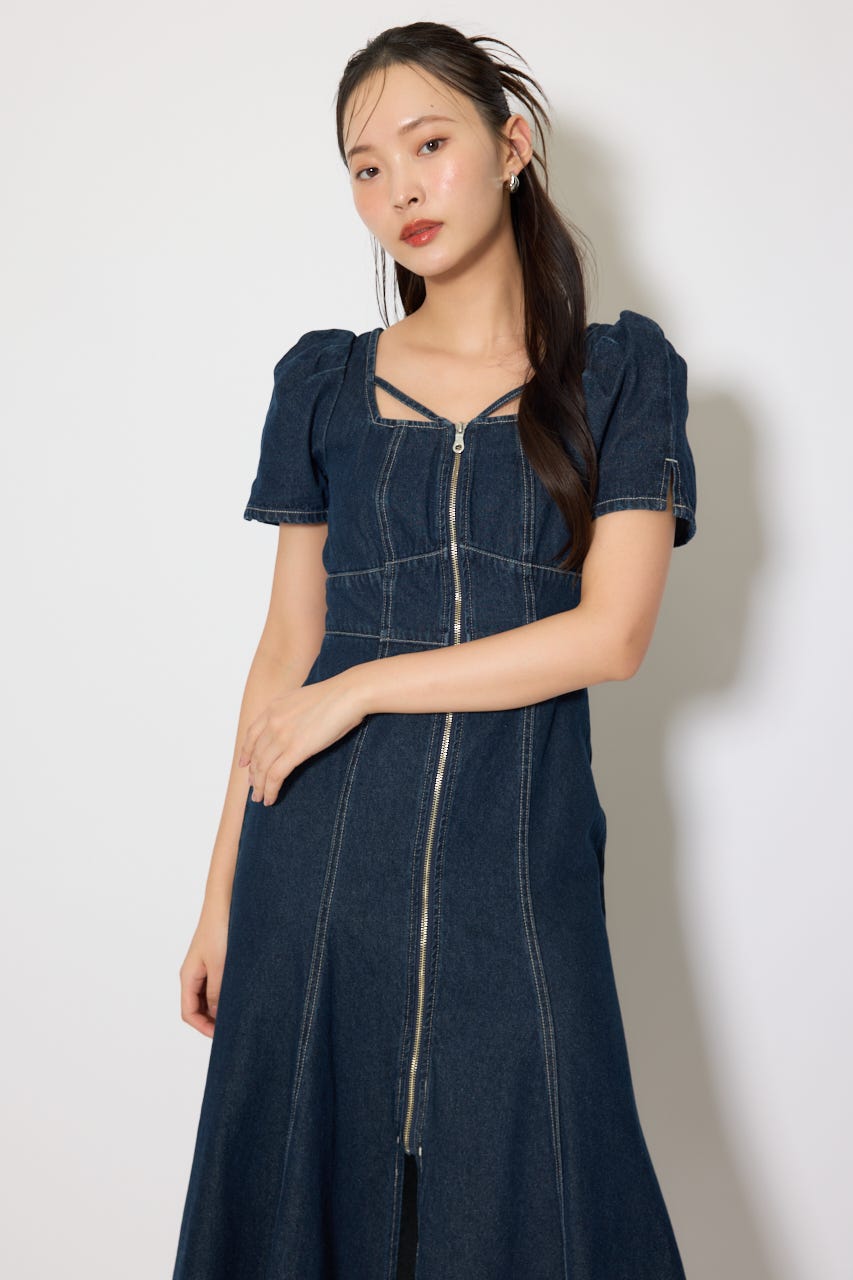フロントジップマーメイドデニムワンピース D/BLU S