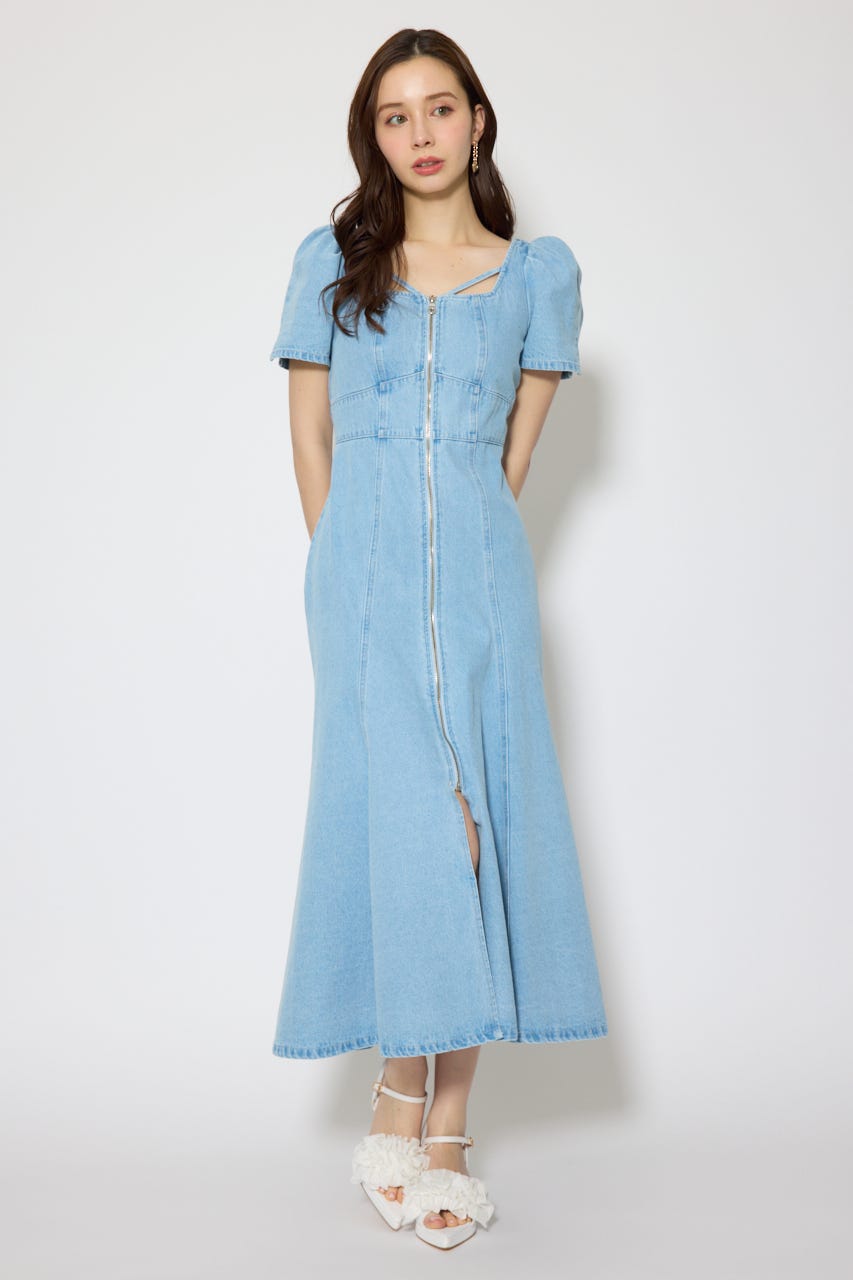 フロントジップマーメイドデニムワンピース L/BLU M