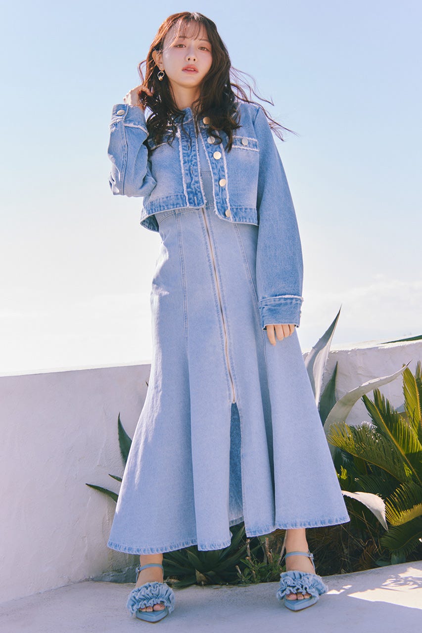 【森香澄さん着用】フロントジップマーメイドデニムワンピース L/BLU M