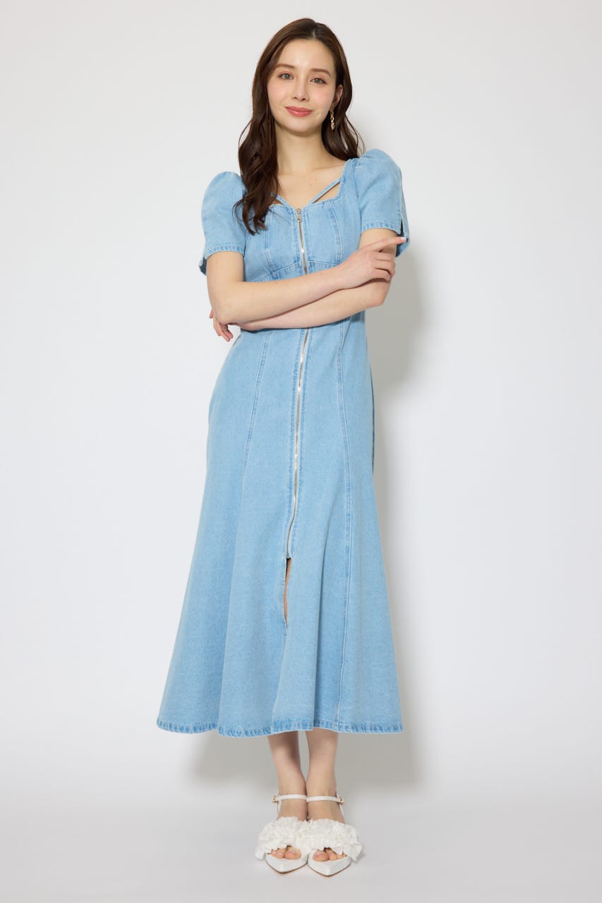 フロントジップマーメイドデニムワンピース L/BLU M