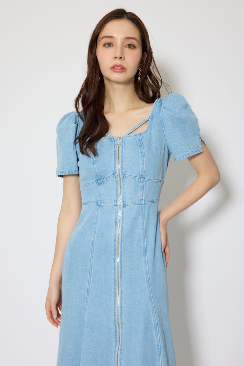 フロントジップマーメイドデニムワンピース L/BLU M
