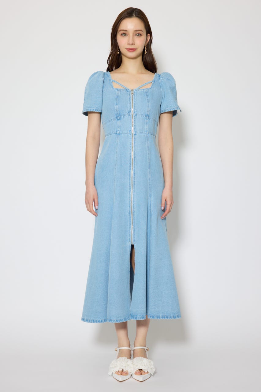 【森香澄さん着用】フロントジップマーメイドデニムワンピース L/BLU M