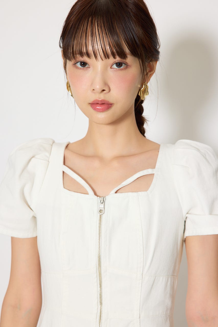 フロントジップマーメイドデニムワンピース WHT M