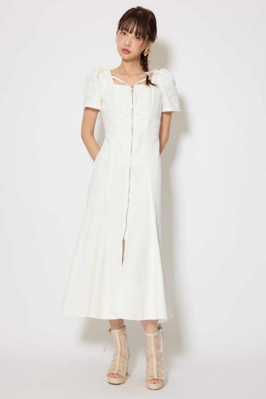 フロントジップマーメイドデニムワンピース WHT M