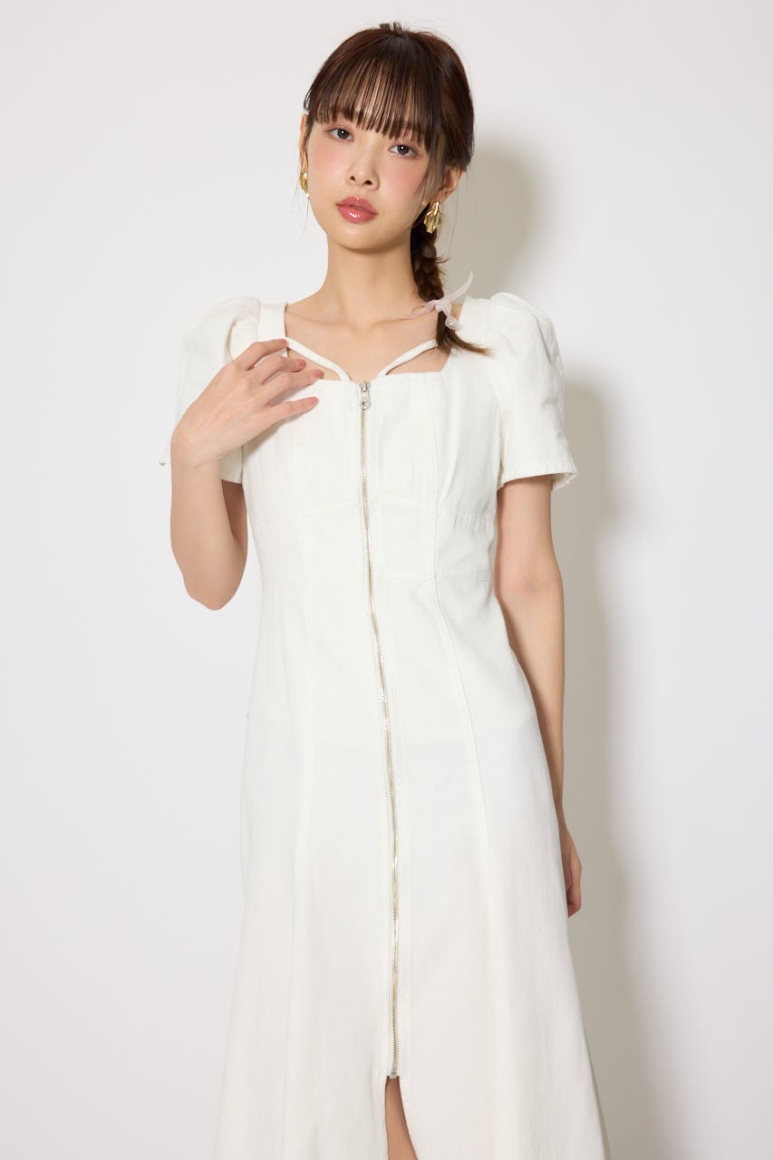 フロントジップマーメイドデニムワンピース WHT M