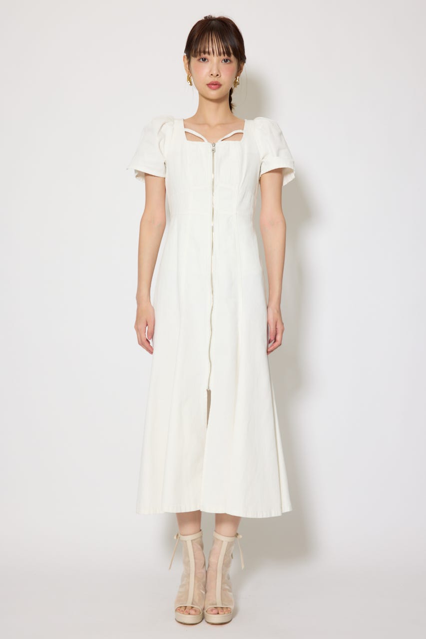 フロントジップマーメイドデニムワンピース WHT M
