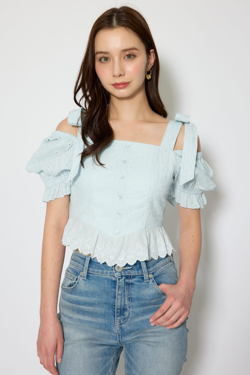 コットンレースブラウス L/BLU M