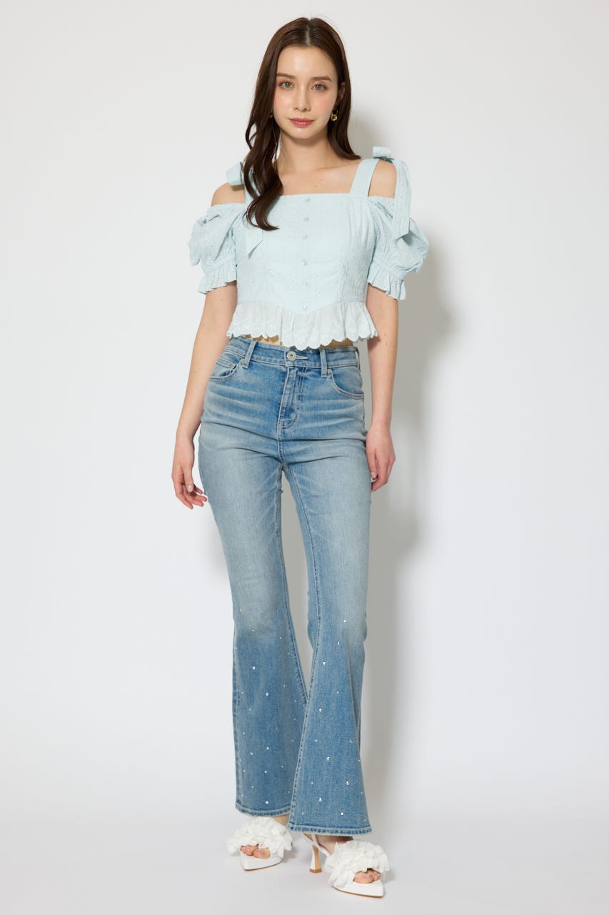 コットンレースブラウス L/BLU M