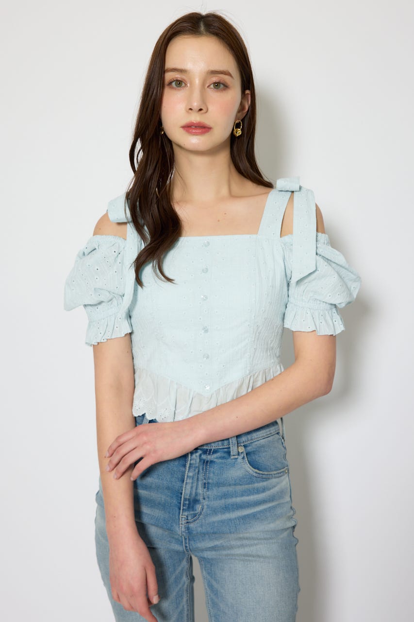 コットンレースブラウス L/BLU M