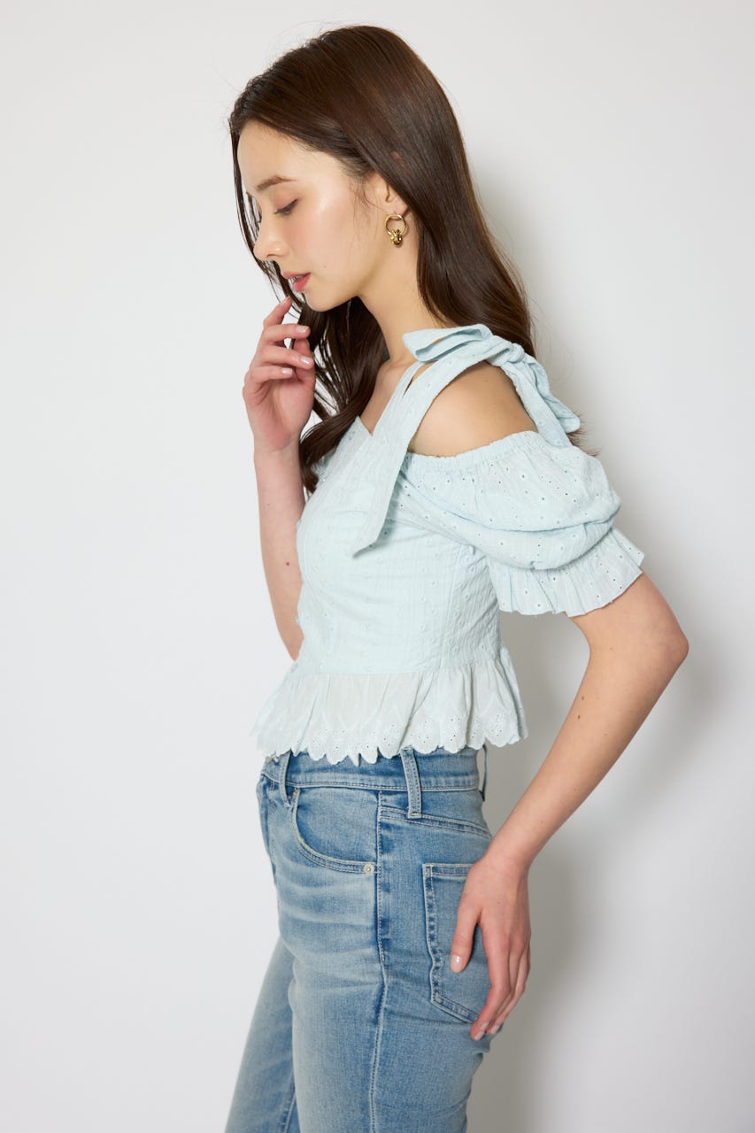 コットンレースブラウス L/BLU M