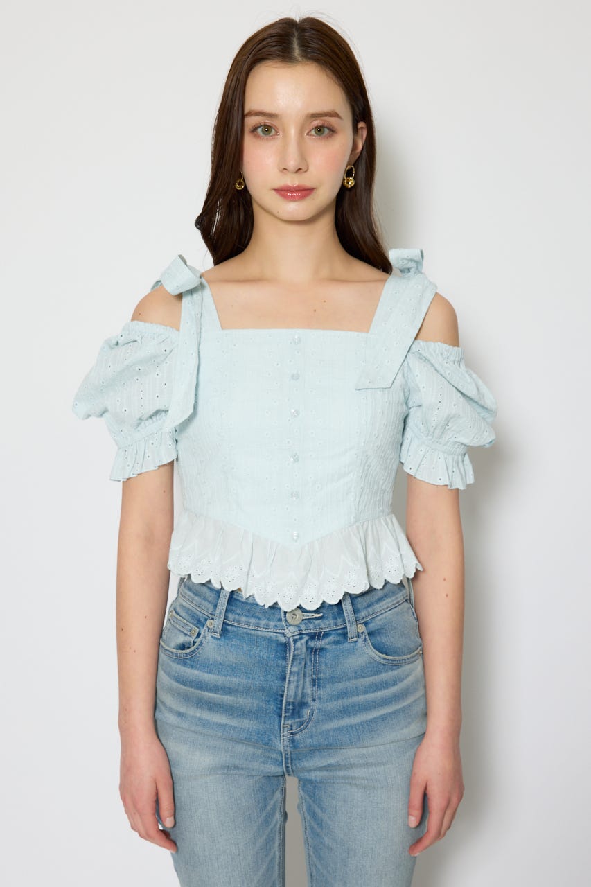 コットンレースブラウス L/BLU M