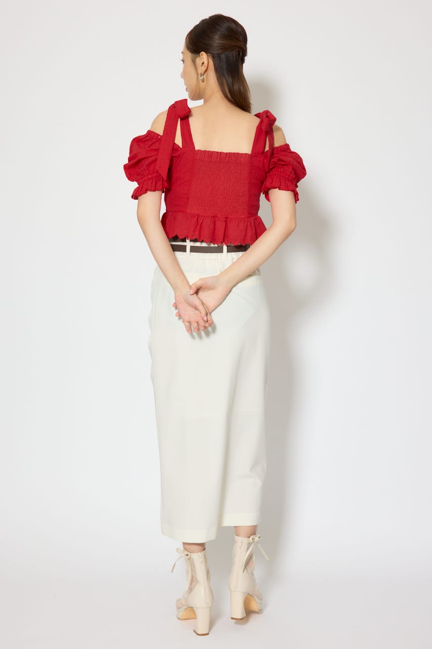 コットンレースブラウス RED S