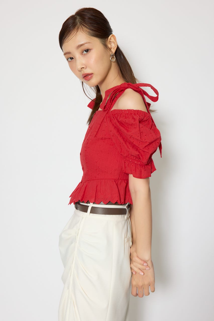 コットンレースブラウス RED S