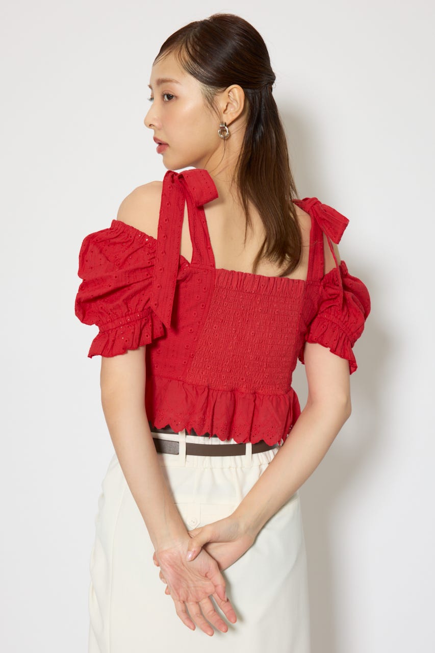 コットンレースブラウス RED S