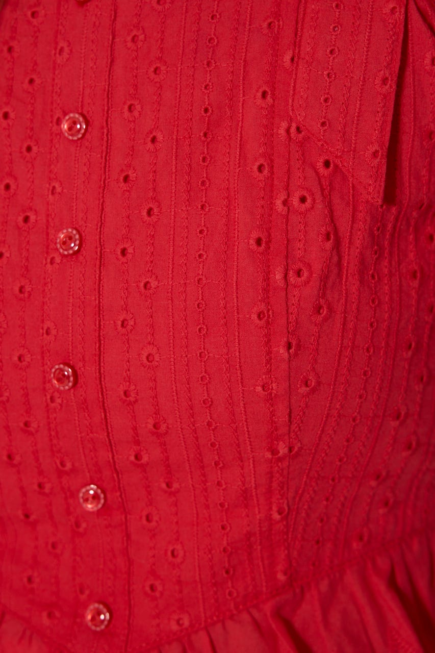 コットンレースブラウス RED S