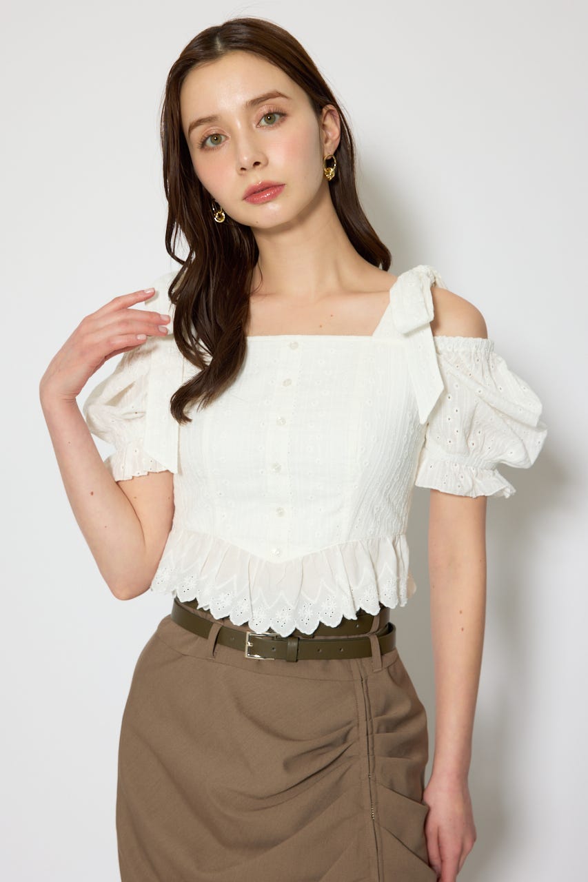 コットンレースブラウス WHT S