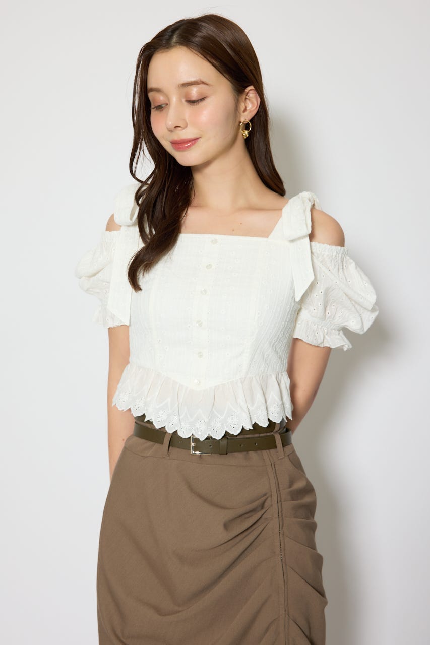 コットンレースブラウス WHT S