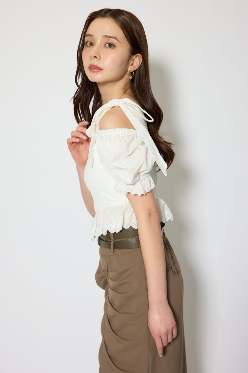 コットンレースブラウス WHT S