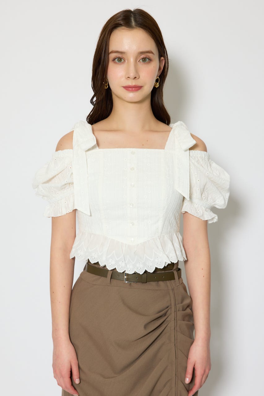 コットンレースブラウス WHT S