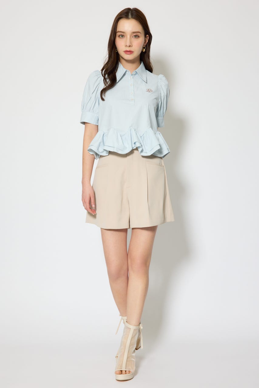 ボリュームフリルヘムブラウス BLU M