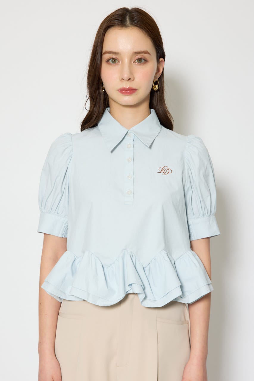 ボリュームフリルヘムブラウス BLU M