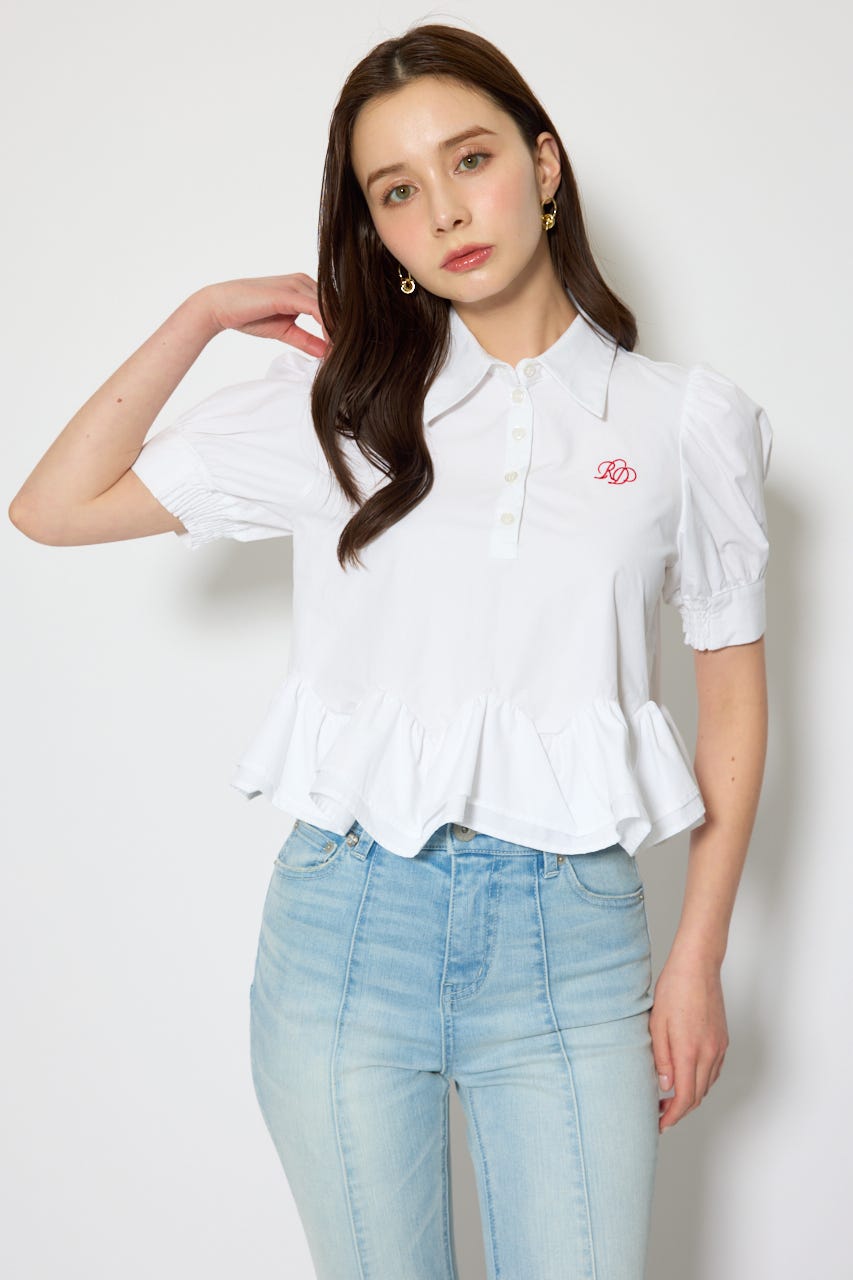 ボリュームフリルヘムブラウス WHT S