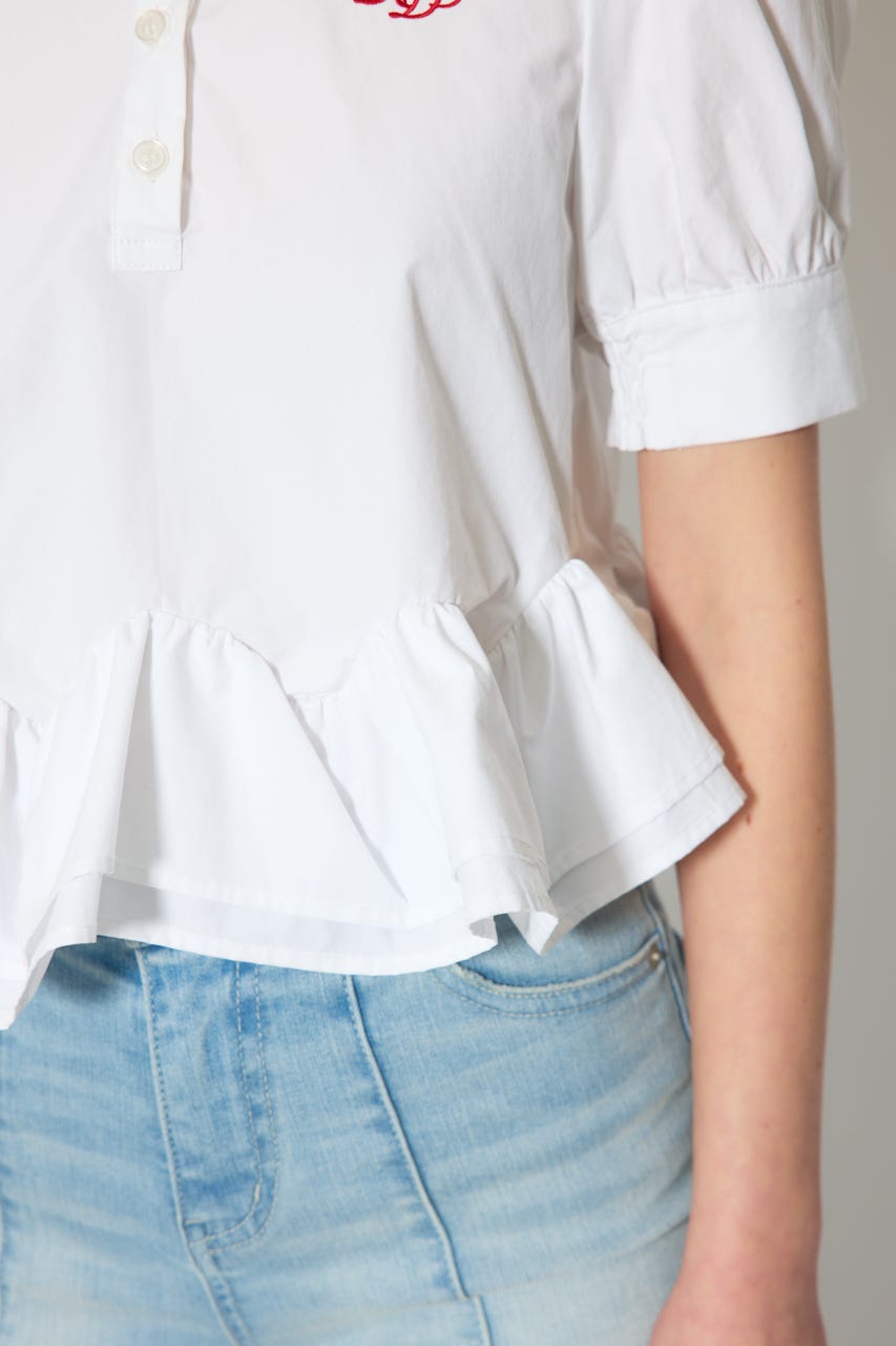 ボリュームフリルヘムブラウス WHT S
