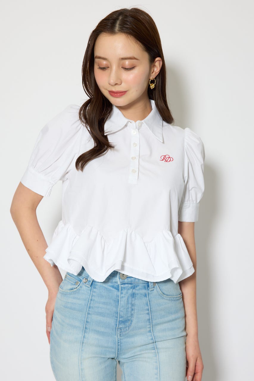 ボリュームフリルヘムブラウス WHT S