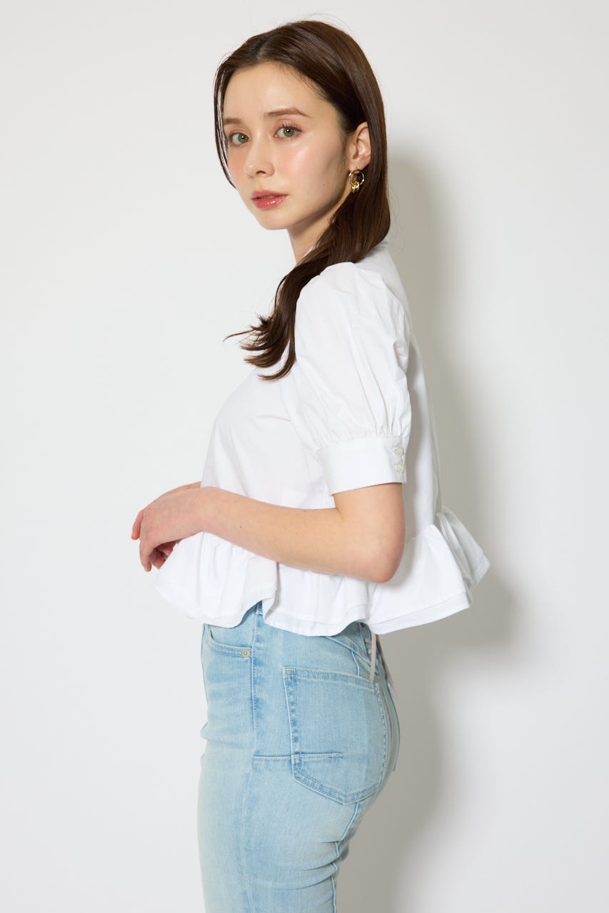 ボリュームフリルヘムブラウス WHT S