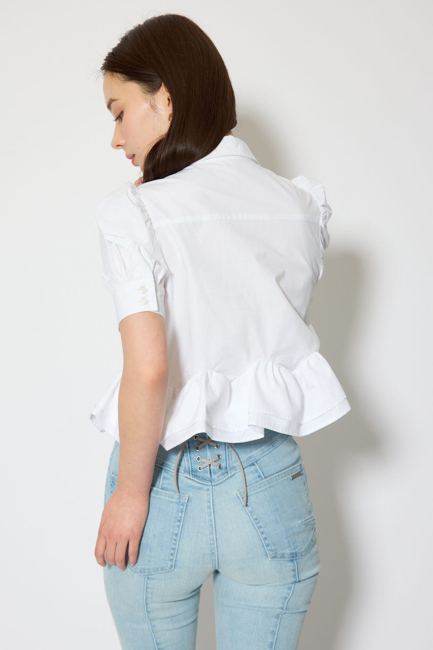 ボリュームフリルヘムブラウス WHT S