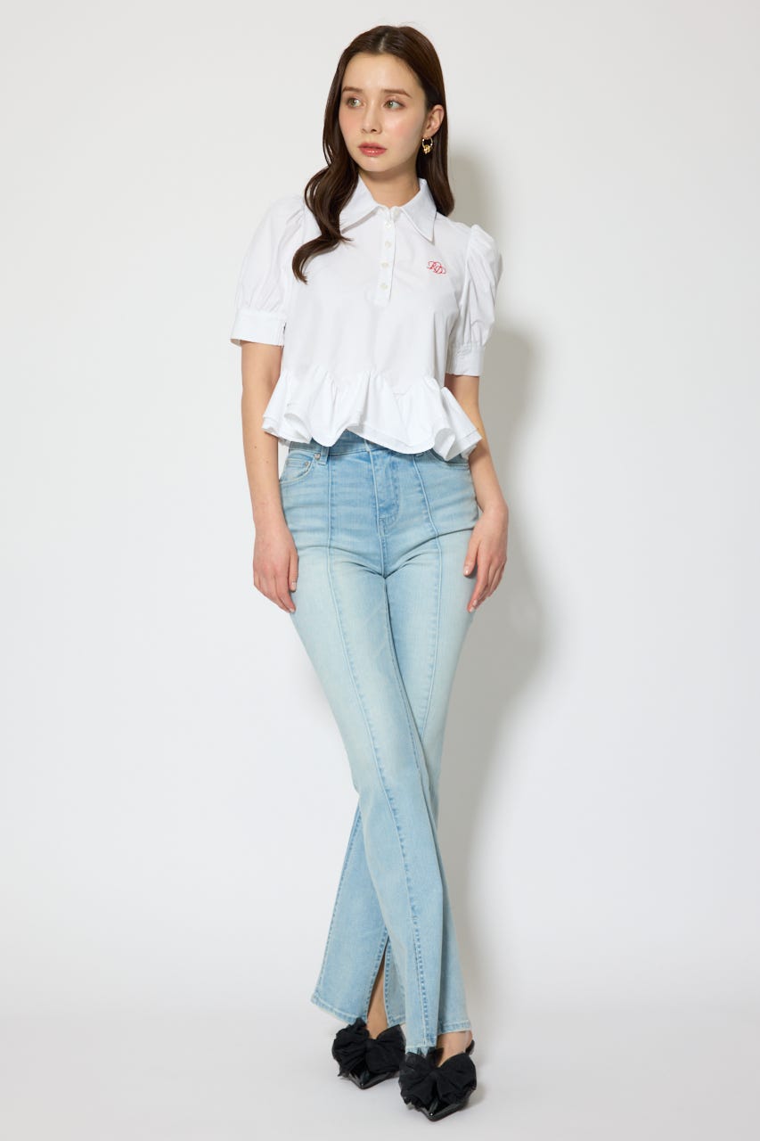 ボリュームフリルヘムブラウス WHT S