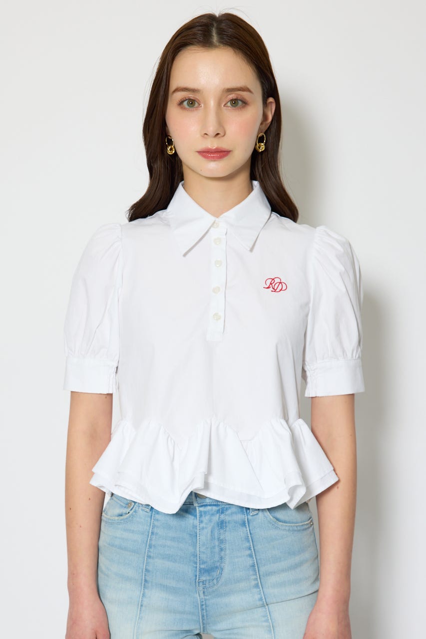 ボリュームフリルヘムブラウス WHT S