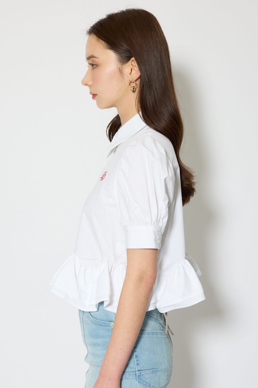 ボリュームフリルヘムブラウス WHT S