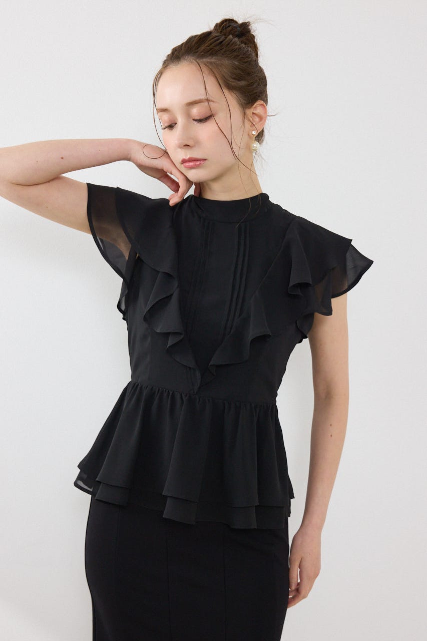 【森香澄さん着用】バックリボンフリルブラウス BLK M