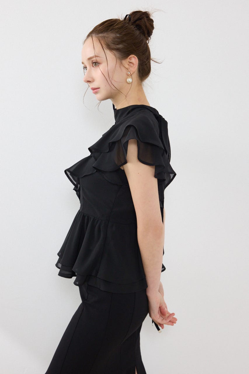【森香澄さん着用】バックリボンフリルブラウス BLK M