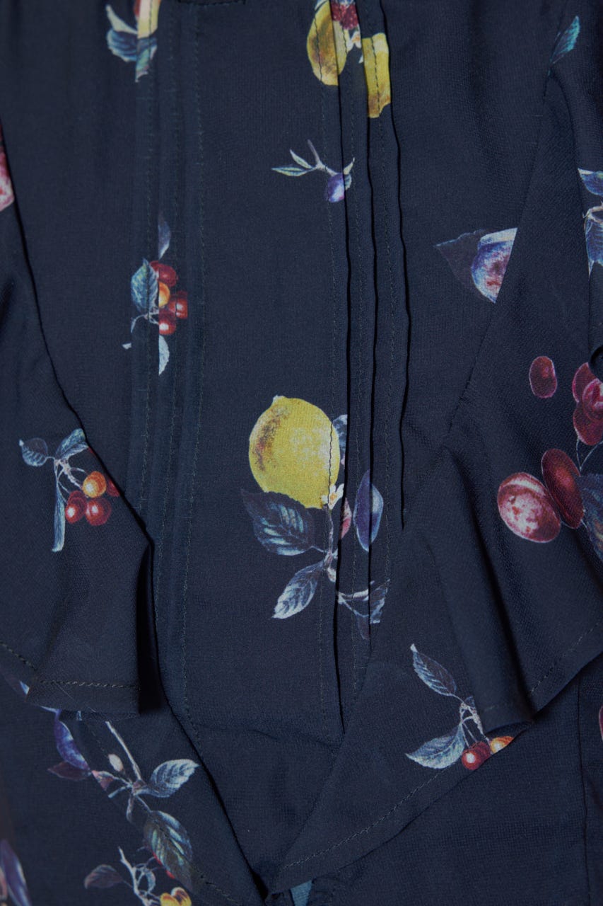 バックリボンフリルブラウス 柄NVY M