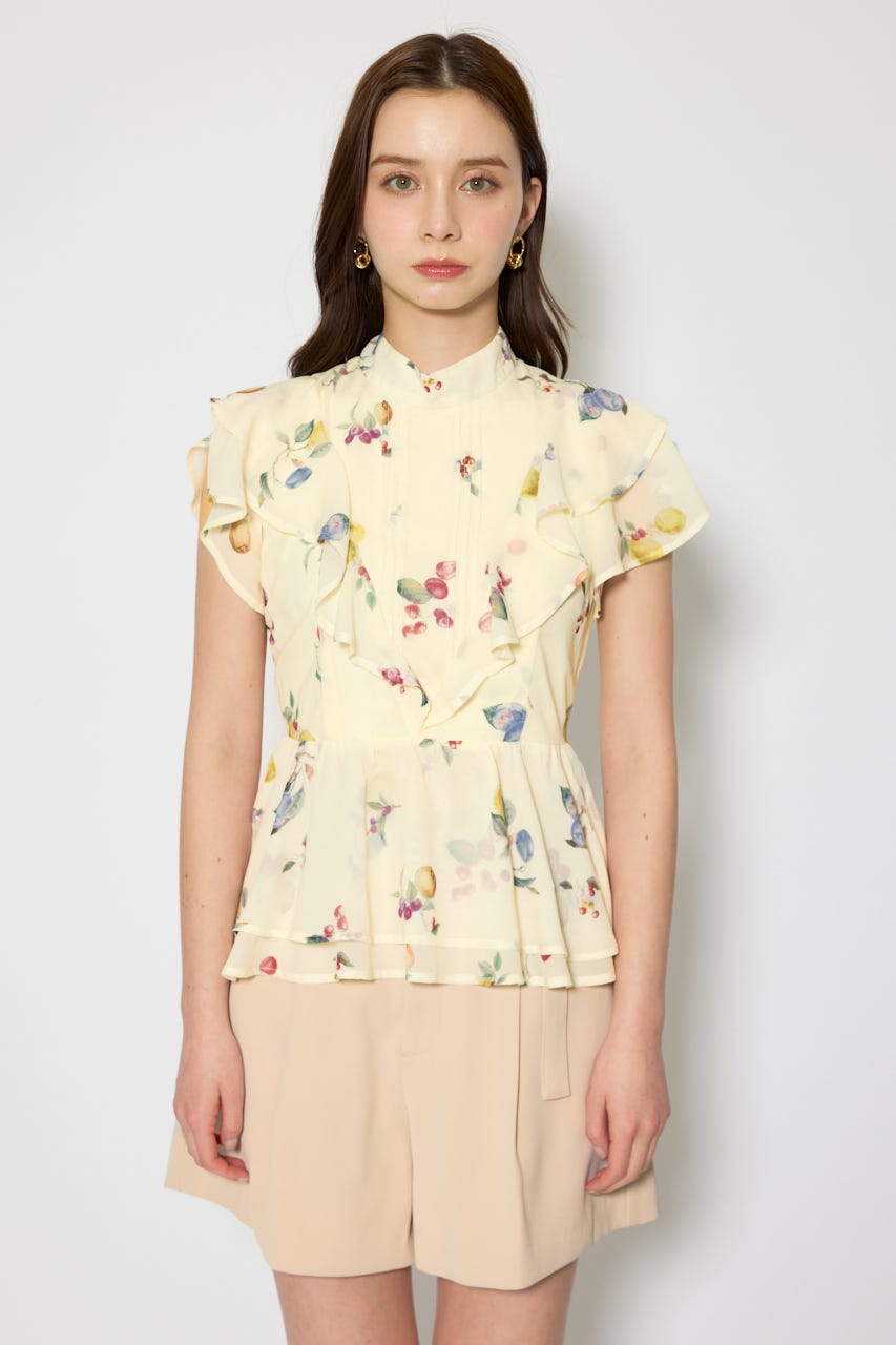 【森香澄さん着用】バックリボンフリルブラウス 柄YEL M