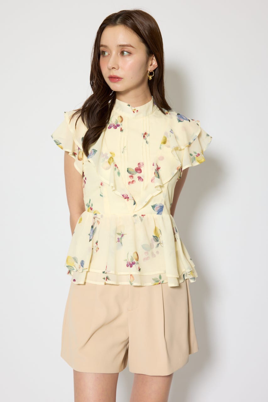 バックリボンフリルブラウス 柄YEL M