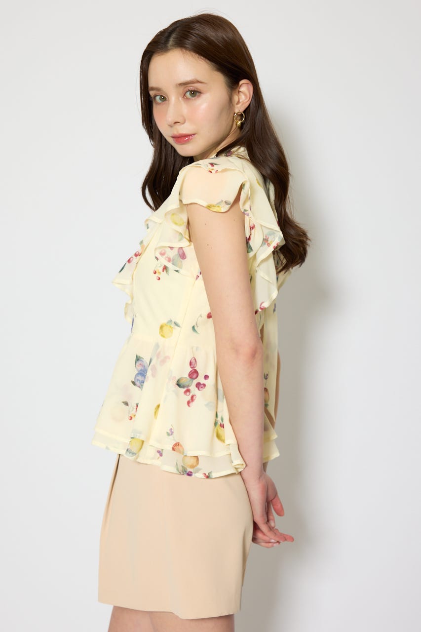 バックリボンフリルブラウス 柄YEL M