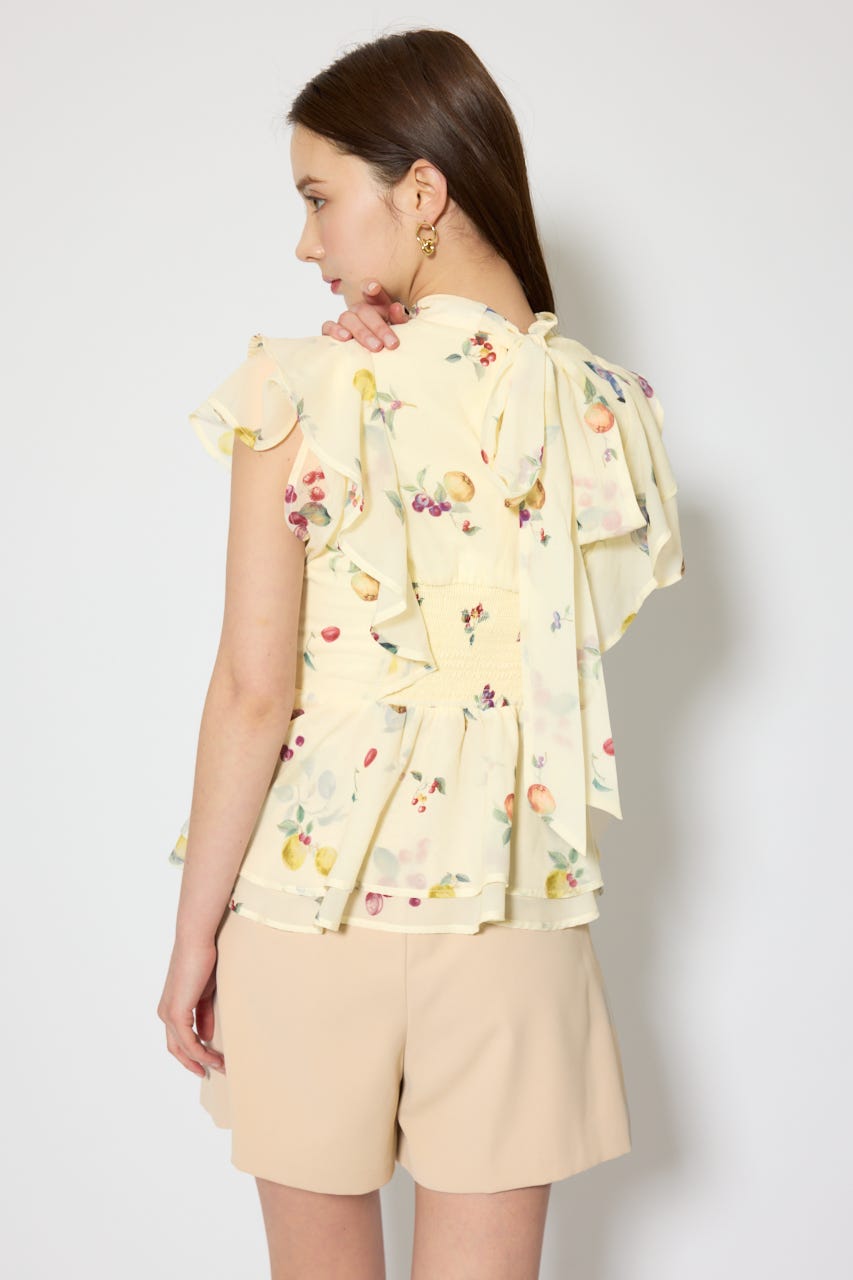 【森香澄さん着用】バックリボンフリルブラウス 柄YEL M