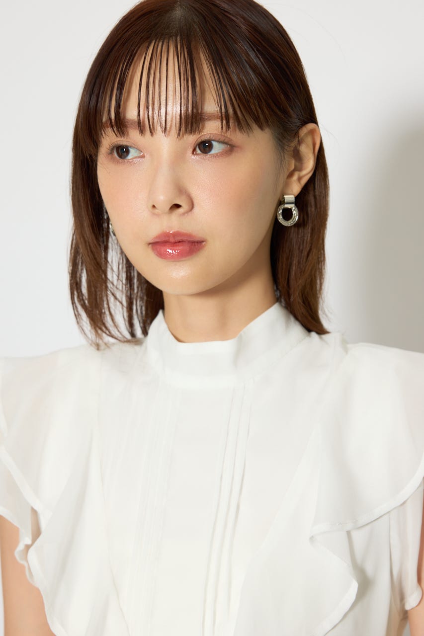 バックリボンフリルブラウス WHT S