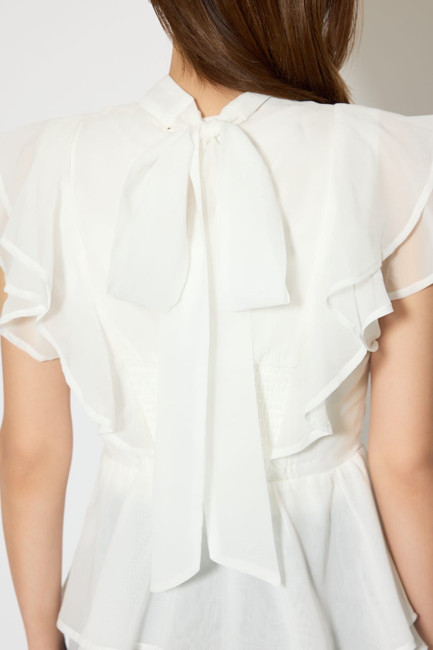 バックリボンフリルブラウス WHT S