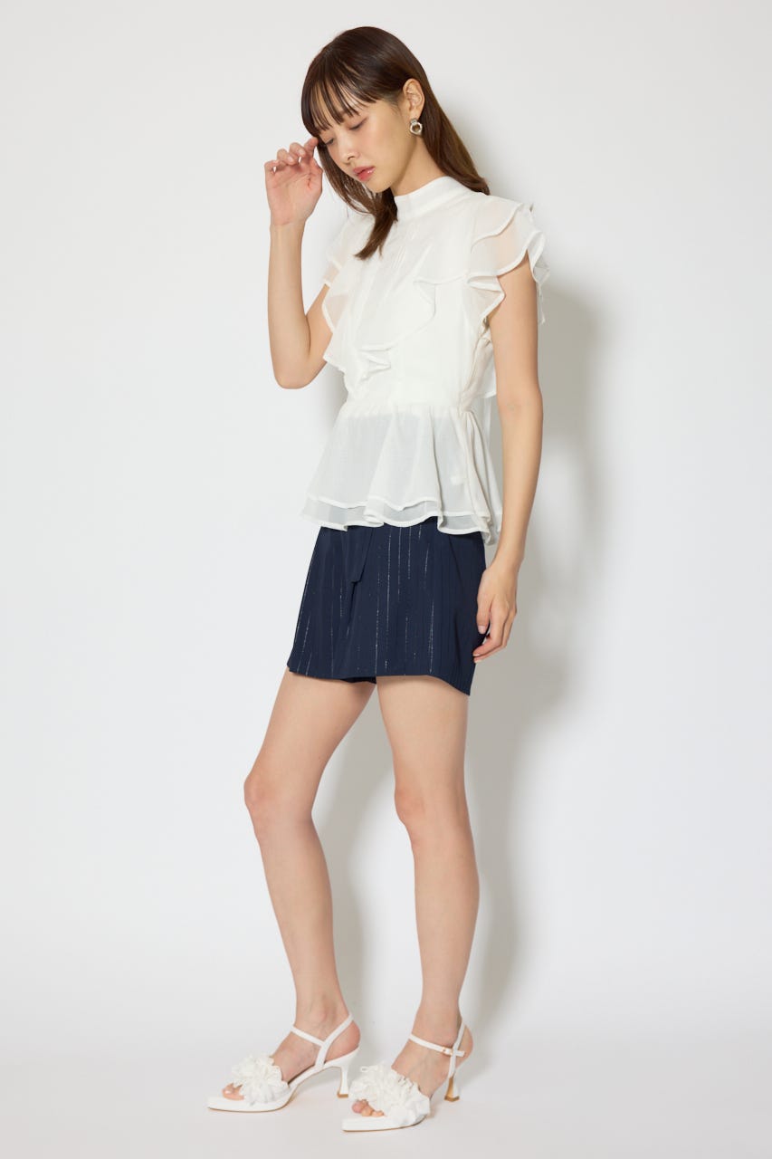 バックリボンフリルブラウス WHT S