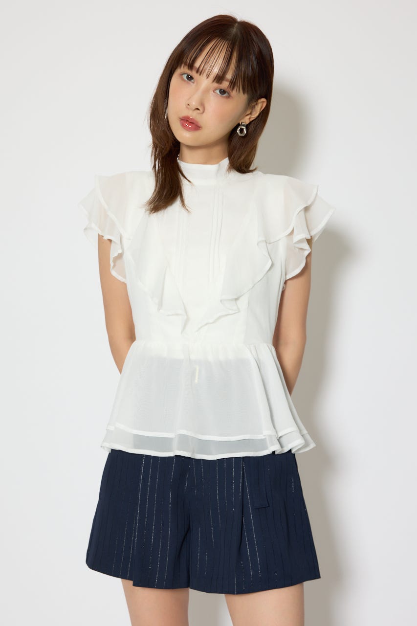 バックリボンフリルブラウス WHT S