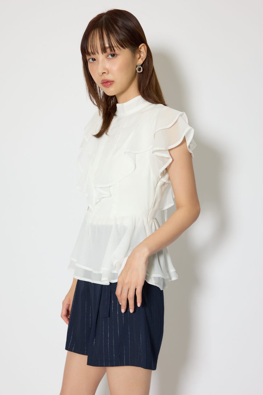 バックリボンフリルブラウス WHT S