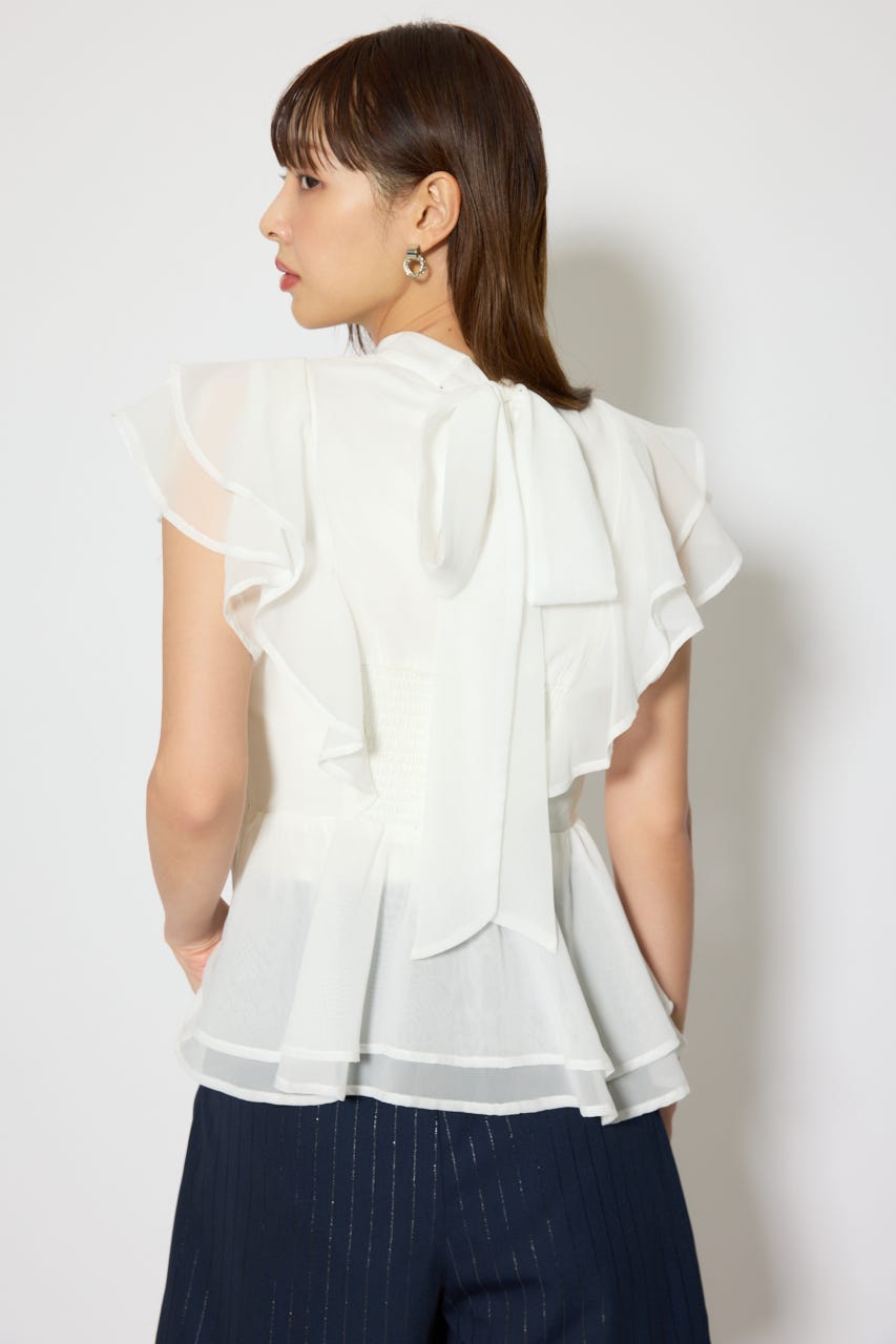 バックリボンフリルブラウス WHT S