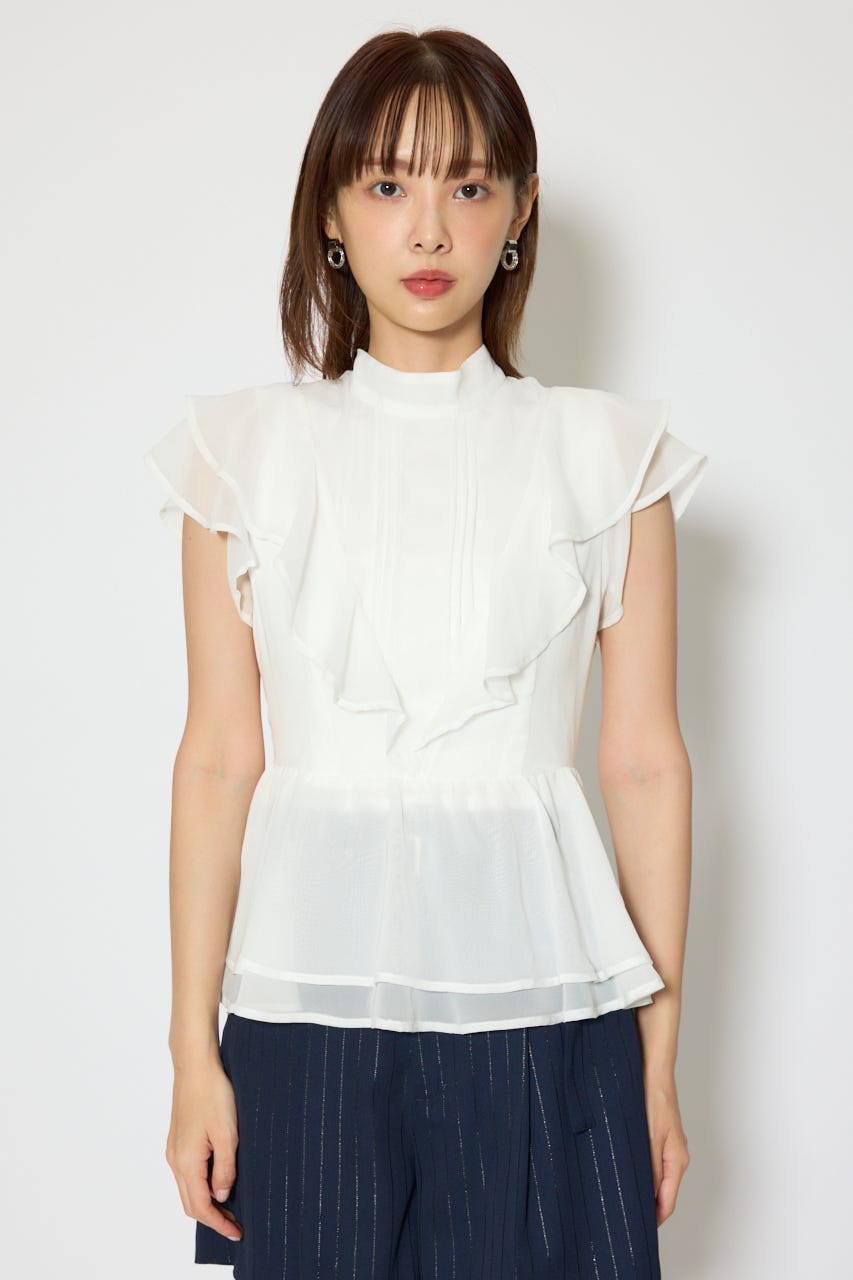 バックリボンフリルブラウス WHT S