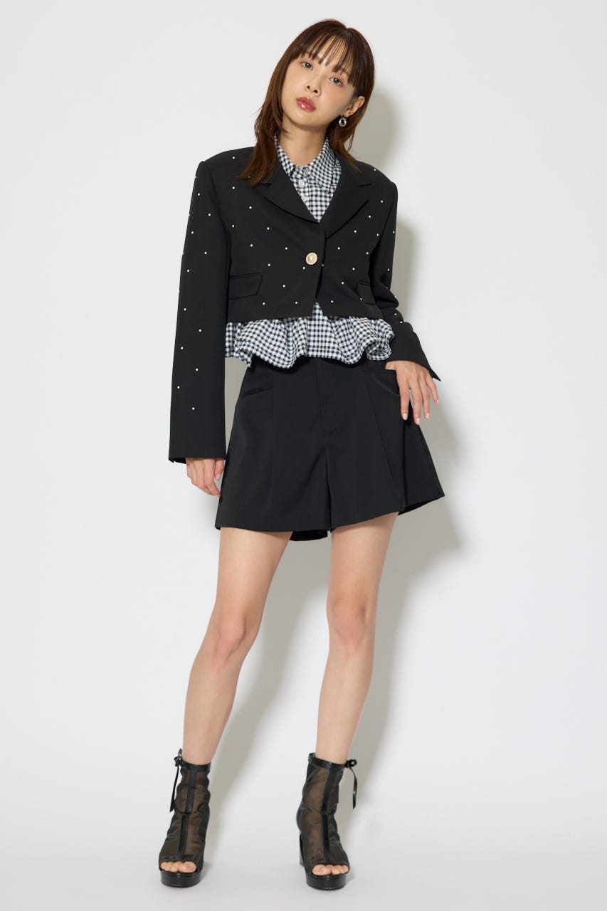 パール付きシングルショートテーラードジャケット BLK M