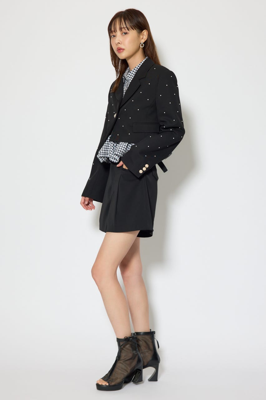 パール付きシングルショートテーラードジャケット BLK M